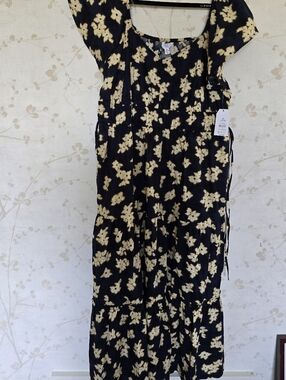 Black Floral Maxi Dress with Cream Blossoms